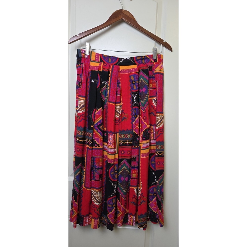 Vtg 1980s Skirt Ethnic Boho Print Rayon Canada Union Tag Size 6